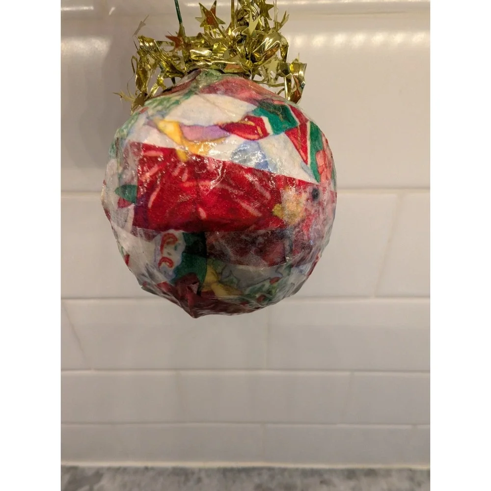 (3) Handmade Decoupage Round Ball‎ Ornaments Christmas